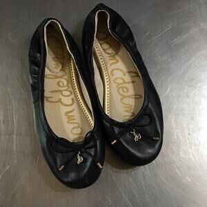 Sam Edelman Girls Felicia Black Leather Bow Round-Toe Ballet Flats Shoes 3